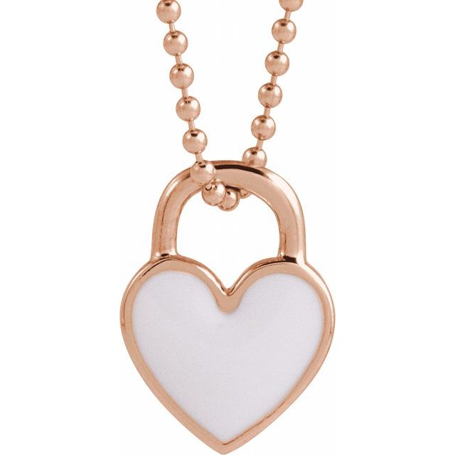 14K Yellow Or White Or Rose Gold Or Sterling Silver 11.57 X 8.7 Mm Polished Enamel Heart Necklace