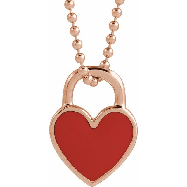 14K Yellow Or White Or Rose Gold Or Sterling Silver 11.57 X 8.7 Mm Polished Enamel Heart Necklace
