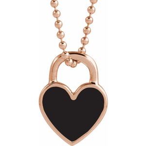 14K Yellow Or Rose Gold Or Sterling Silver 11.57 X 8.7 Mm Polished Enamel Heart Necklace