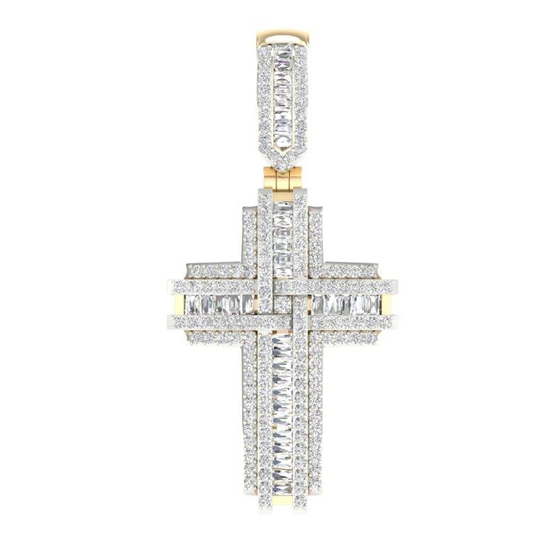 10K Yellow Gold 1.00 Cttw Diamond "Cross" Baguette Charm
