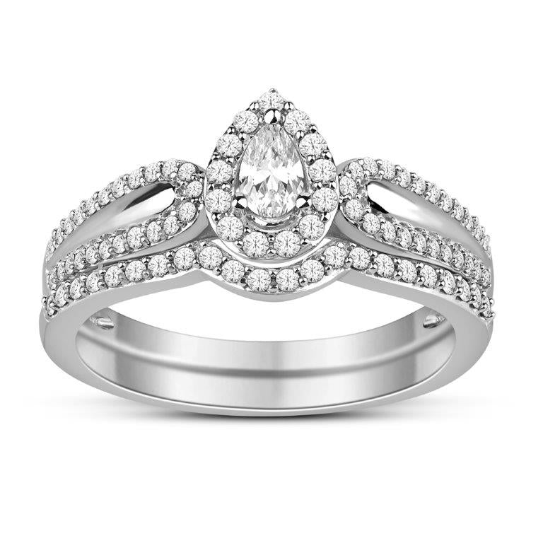 14K White Gold 0.50 Cttw Diamond One Band Ladies "Pear" Ring