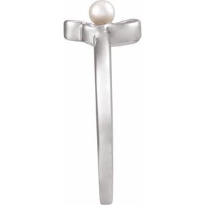 14K White Gold Cultured White Seed Pearl Pearl 3 Mm Polished Pearl Floral Ring Size 7