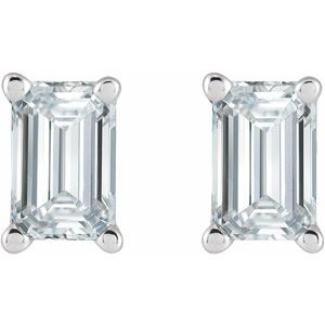 14K White Gold Emerald 6 X 4 Mm 1 1/2 Ctw Lab Grown Diamond Solitaire 4-Prong Earrings, Length: 0.37 In