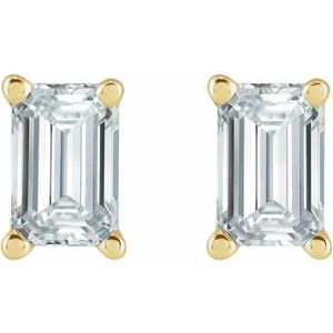 14K Yellow Gold Emerald 6 X 4 Mm 1 Ctw Natural Diamond Solitaire 4-Prong Earrings, Length: 0.37 In