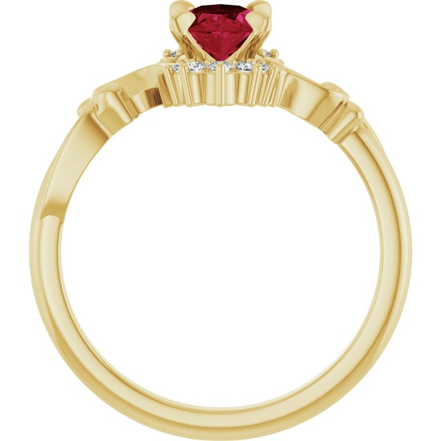 14K Yellow Gold Oval 7 X 5 Mm Polished Lab-Grown Ruby And .08 Ctw Natural Diamond Ring, Size 7