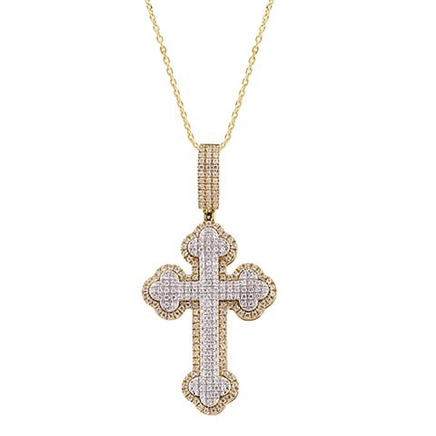 10K Two Tone Gold 0.64-0.67 Cttw Diamond Cross Charm