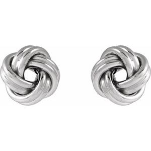 14K White Gold 8 X 8 Mm Pair Friction Backs Included Polished Hollow Knot Earrings