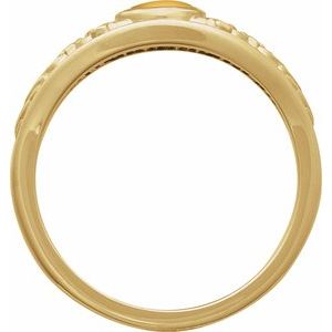 14K Yellow Gold Oval 5 X 3 Mm Polished Natural Citrine Floral Bezel Set Cabochon Ring Size 7