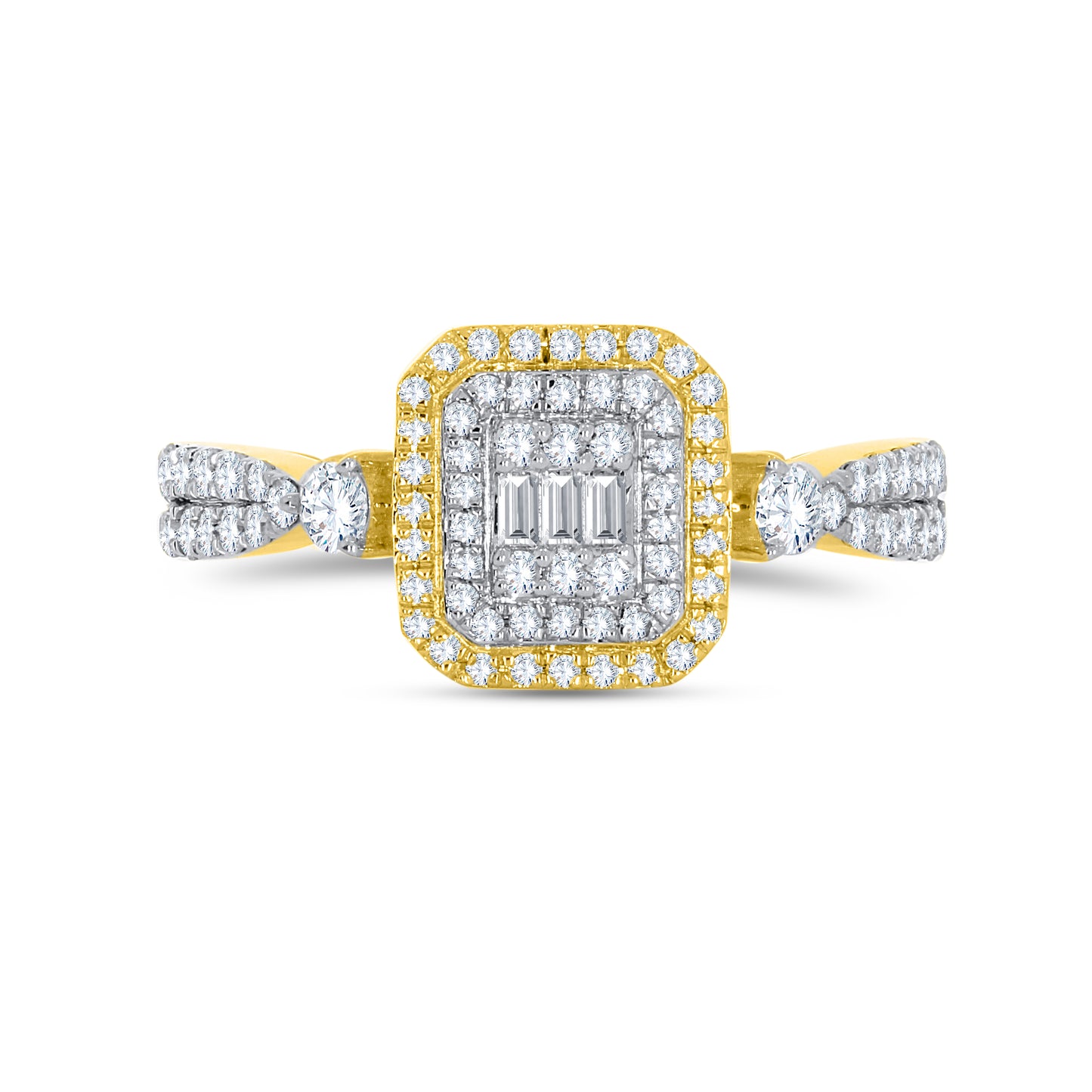 14K Two Tone Gold 0.54-0.59 Cttw Diamond Ladies Baguette Ring