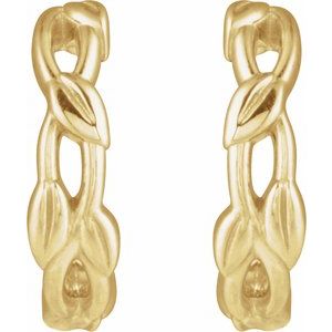 14K Yellow Gold Pair Leaf Hoop Earrings, Length: 12.9 Mm, Thickness: 3.5 Mm