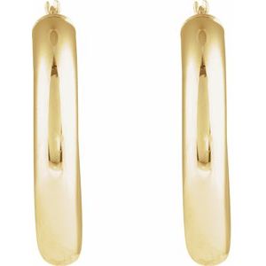 14K Yellow Gold Pair Round Tube Hoop Earrings, Length: 30 Mm, Thickness: 5 Mm