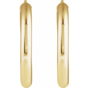 14K Yellow Gold Pair Round Tube Hoop Earrings, Length: 40 Mm, Thickness: 5 Mm