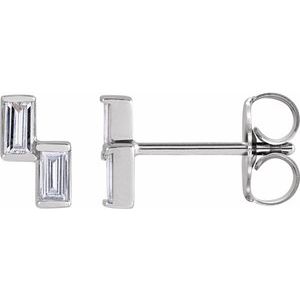 14K White Gold Straight Baguette 3 X 1.5 Mm 1/4 Ctw Natural Diamond Stud Earrings