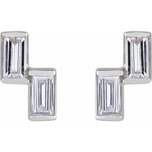 14K White Gold Straight Baguette 3 X 1.5 Mm 1/4 Ctw Natural Diamond Stud Earrings