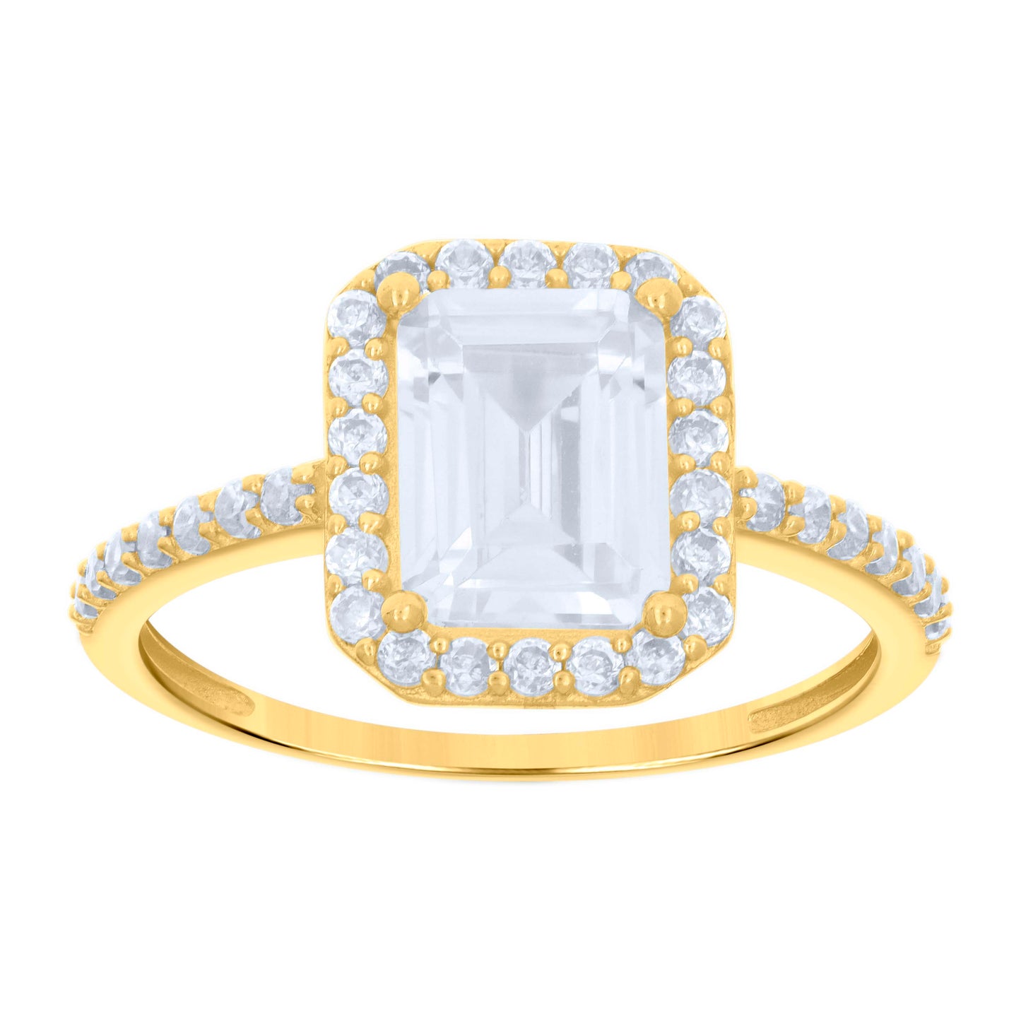 10K Yellow Gold Womens Emerald-Cut Round Cubic-Zirconia Bridal Anniversary Engagement Wedding Ring