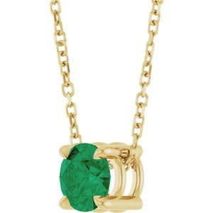 14K Yellow Gold Round 5.5 Mm Lab-Grown Emerald Solitaire Slide Necklace, Length: 18 In