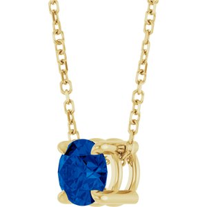 14K Yellow Gold Round 5.5 Mm Natural Blue Sapphire Solitaire Slide Necklace, Length: 18 In