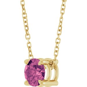 14K Yellow Gold Round 5.5 Mm Natural Pink Tourmaline Solitaire Slide Necklace, Length: 18 In