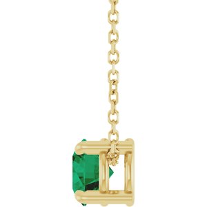 14K Yellow Gold Round 5.5 Mm Lab-Grown Emerald Solitaire Slide Necklace, Length: 18 In
