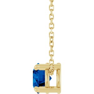 14K Yellow Gold Round 5.5 Mm Natural Blue Sapphire Solitaire Slide Necklace, Length: 18 In