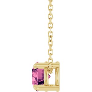 14K Yellow Gold Round 5.5 Mm Natural Pink Tourmaline Solitaire Slide Necklace, Length: 18 In