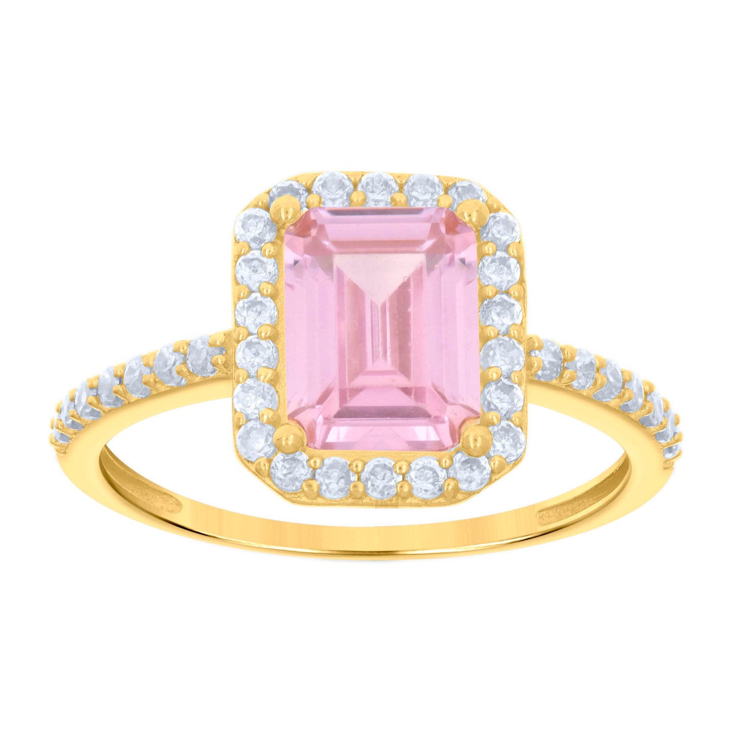 10K Yellow Gold Womens Emerald-Cut Round Cubic-Zirconia Bridal Anniversary Engagement Wedding Ring