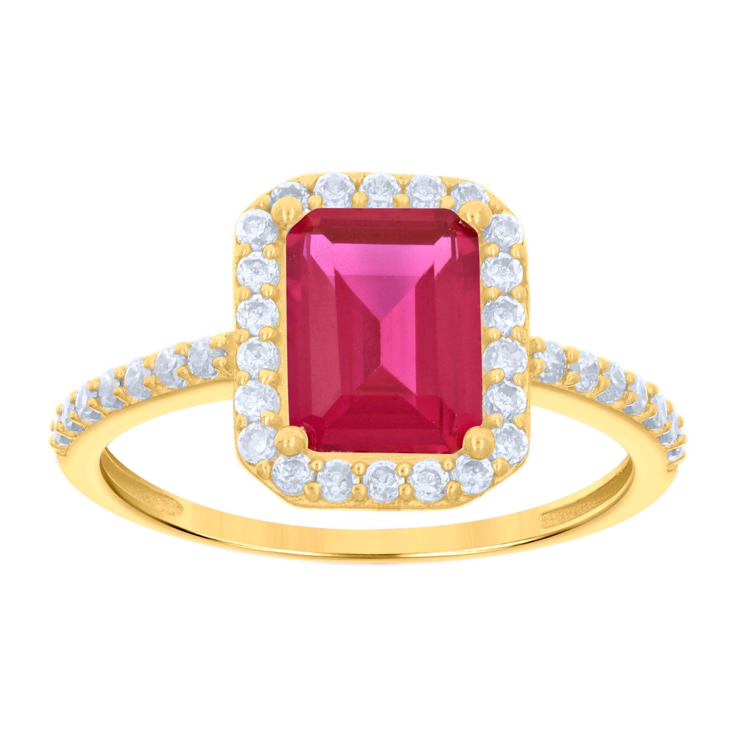 10K Yellow Gold Womens Emerald-Cut Round Cubic-Zirconia Bridal Anniversary Engagement Wedding Ring