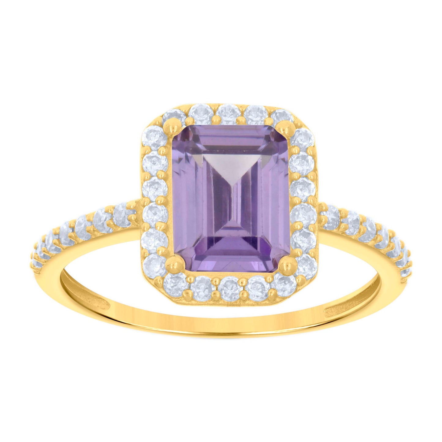10K Yellow Gold Womens Emerald-Cut Round Cubic-Zirconia Bridal Anniversary Engagement Wedding Ring