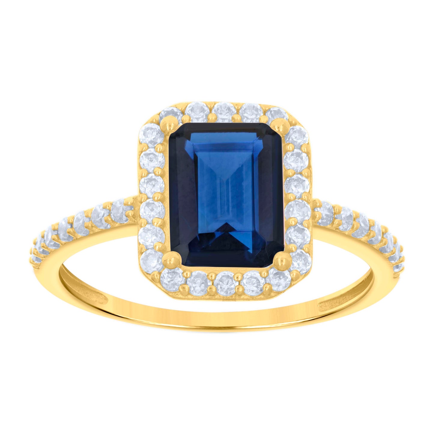 10K Yellow Gold Womens Emerald-Cut Round Cubic-Zirconia Bridal Anniversary Engagement Wedding Ring