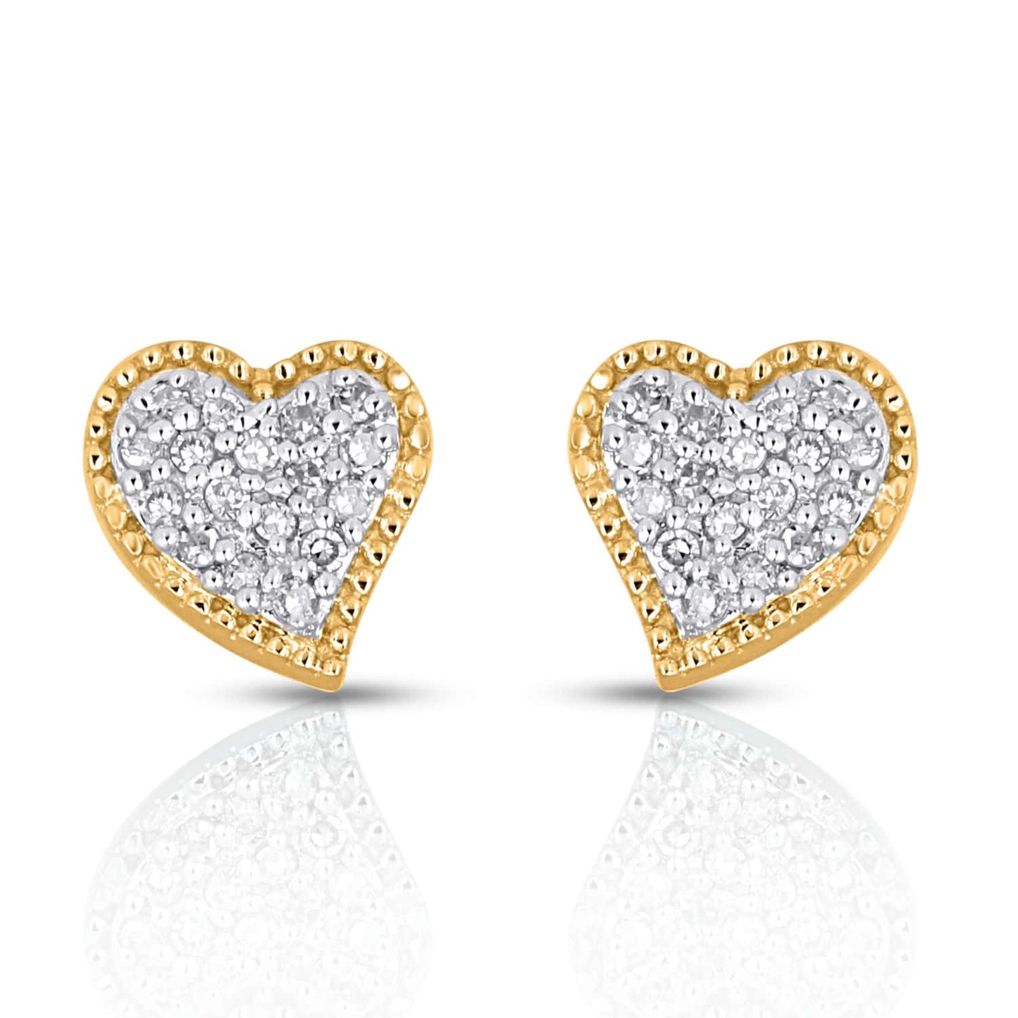 10K Yellow Gold 0.10 Cttw Diamond "Heart" Earring