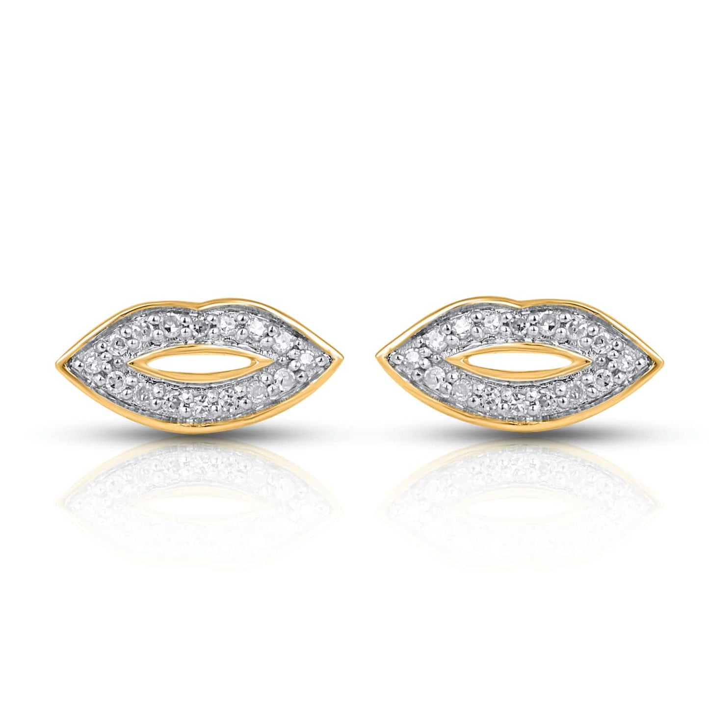 10K Yellow Gold 0.09 Cttw Diamond "Lips" Earring