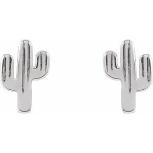 14K White Gold 6.9 X 4.6 Mm Pair Friction Backs Included Polished Cactus Earrings