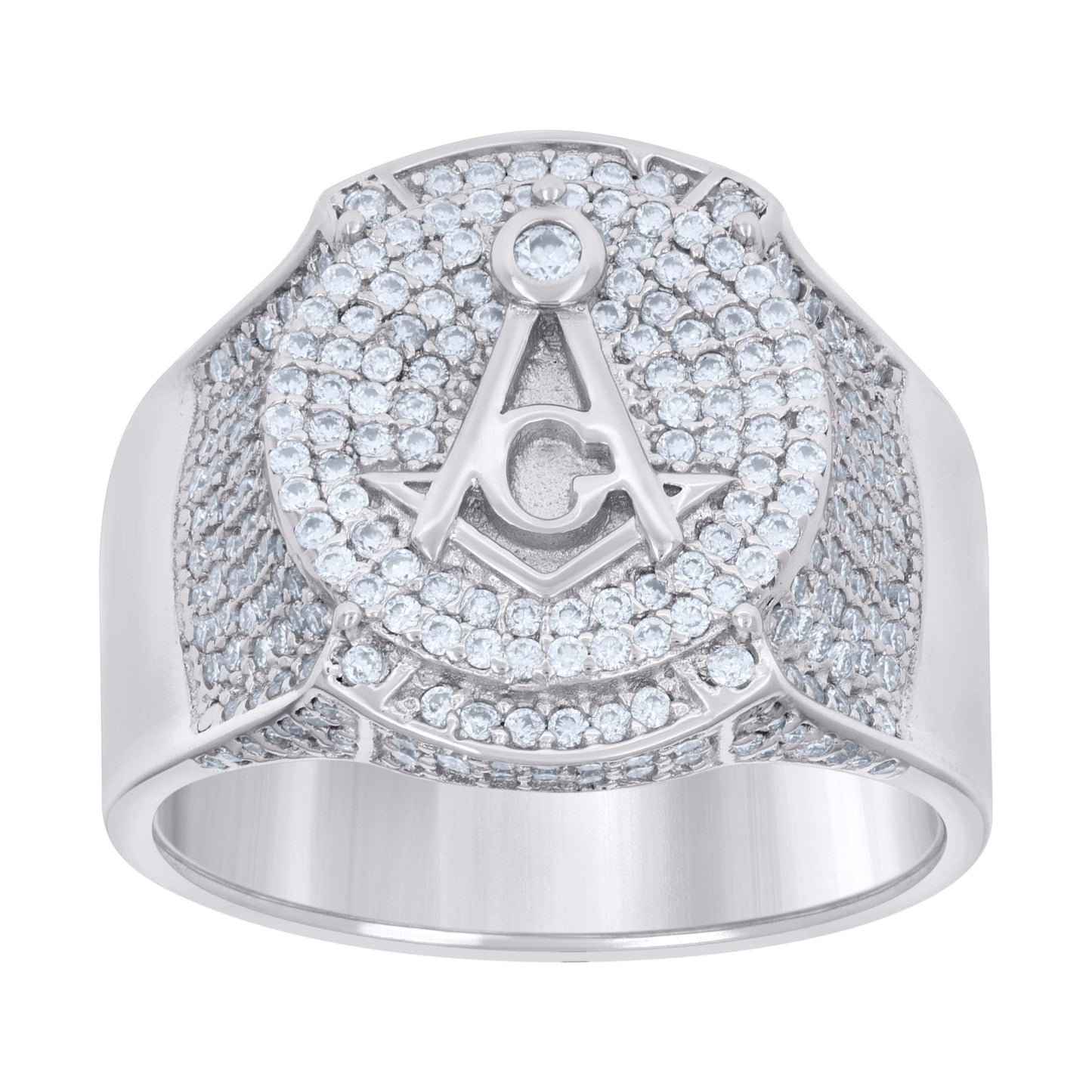 Sterling Silver Mens 2.04ct Moissanite Masonic Symbol Bridal Anniversary Wedding Engagement Band Ring