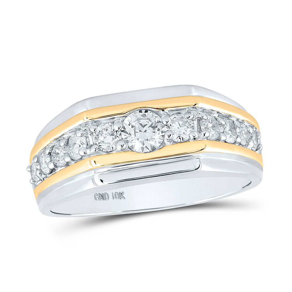 10K Two-tone Gold Mens Round Diamond Flat Band Ring 1 Cttw, Mens Size: 7-13
