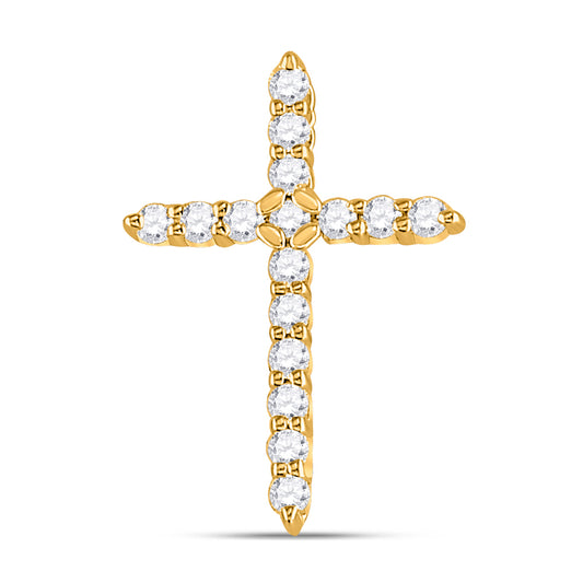 10K Yellow Gold Womens Round Diamond Cross Pendant 1/4 Cttw