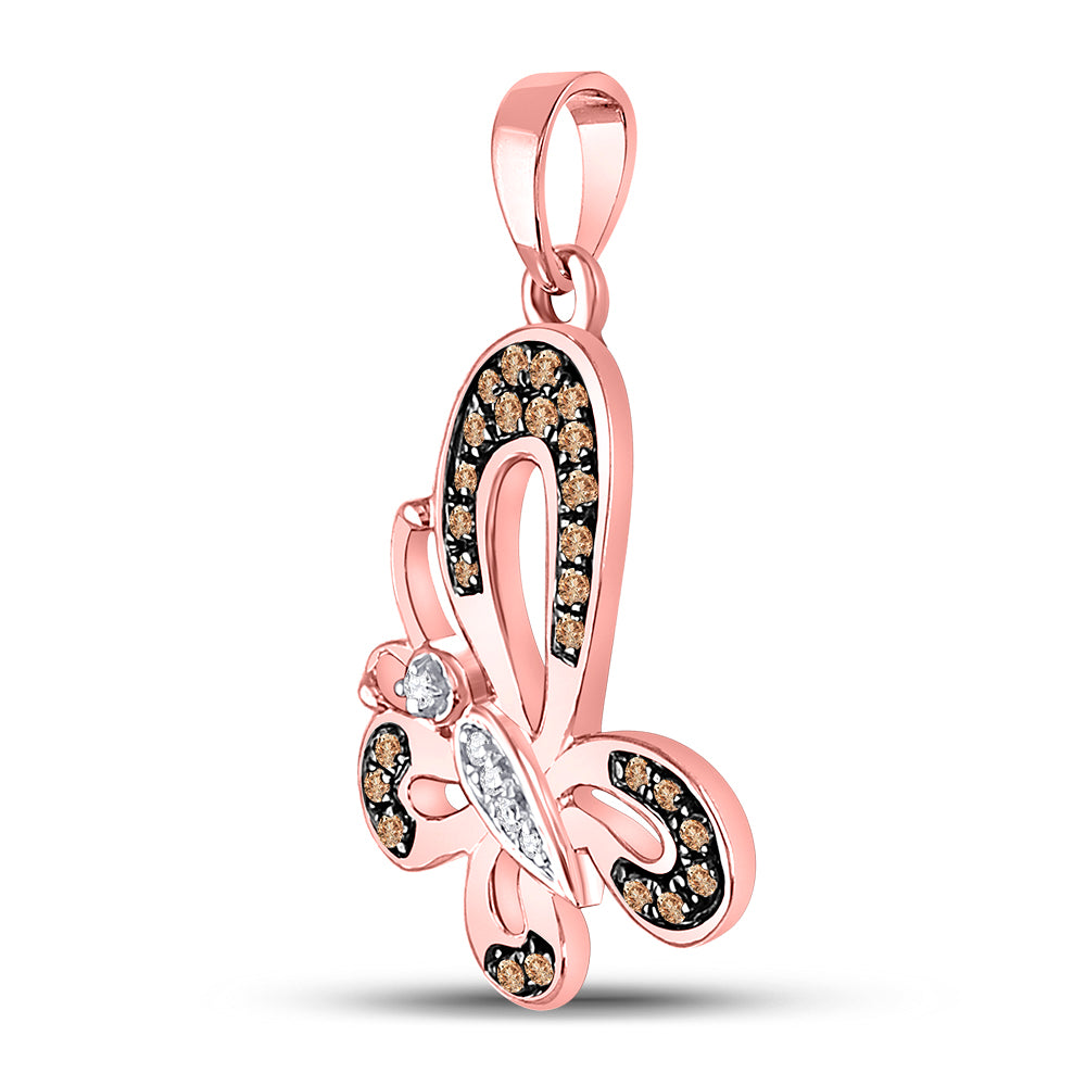 10K Rose Gold Womens Round Brown Diamond Butterfly Bug Pendant 1/5 Cttw, Length: 1.01 In, Width: 0.58 In
