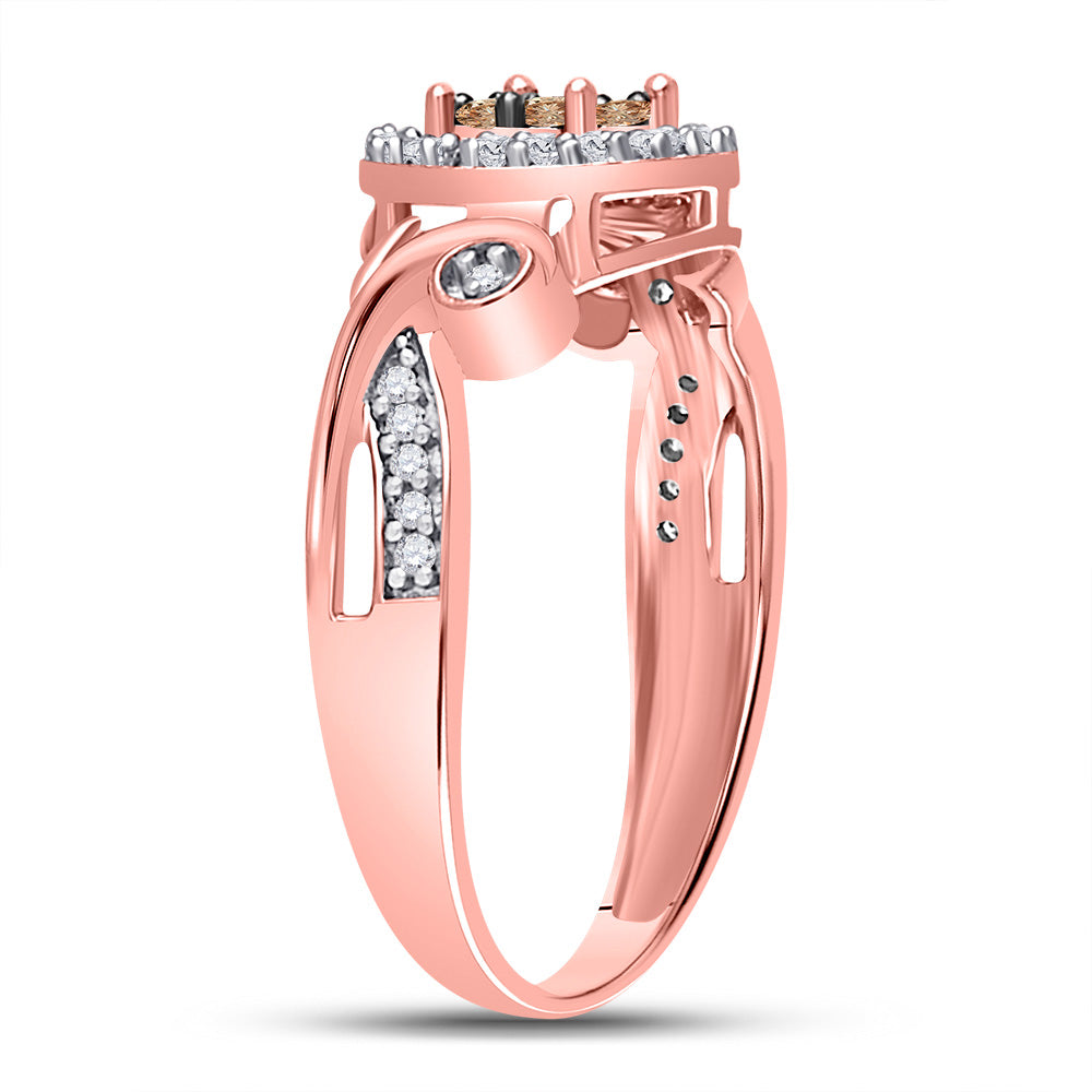 10K Rose Gold Womens Round Brown Diamond Fashion Cluster Ring 1/4 Cttw, Womens Size: 5-10