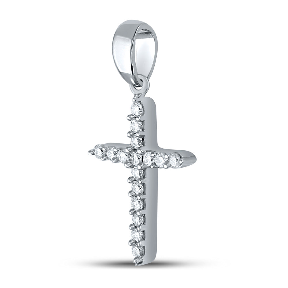 10K White Gold Womens Round Diamond Cross Pendant 1/6 Cttw, Length: 0.84 In, Width: 0.38 In