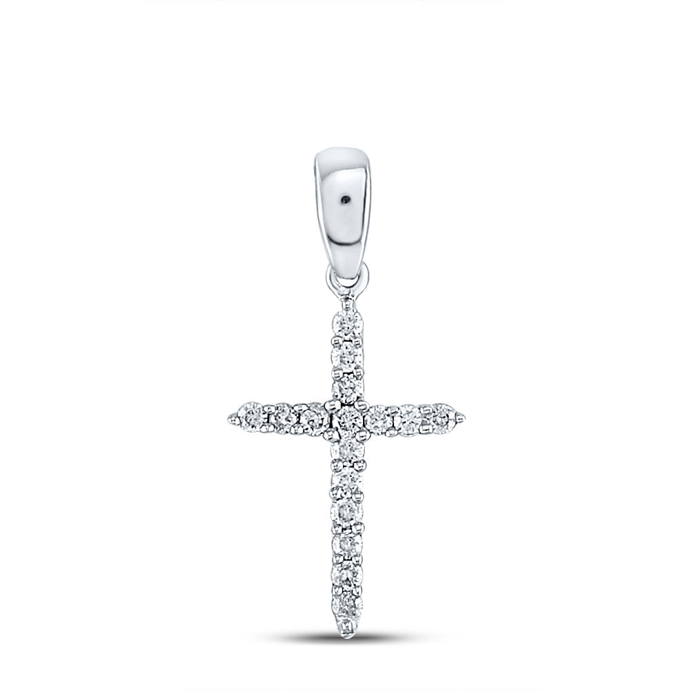 10K White Gold Womens Round Diamond Cross Pendant 1/6 Cttw, Length: 0.84 In, Width: 0.38 In