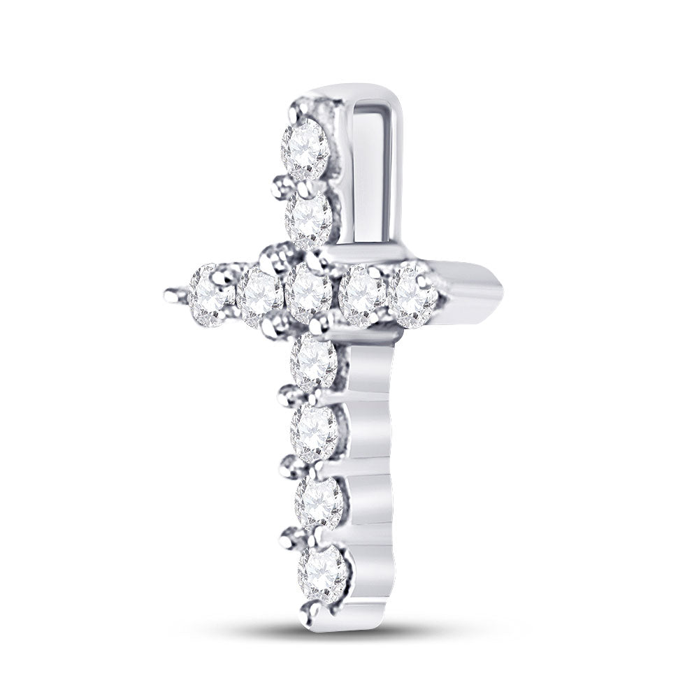 10K White Gold Womens Round Diamond Cross Pendant 1/10 Cttw