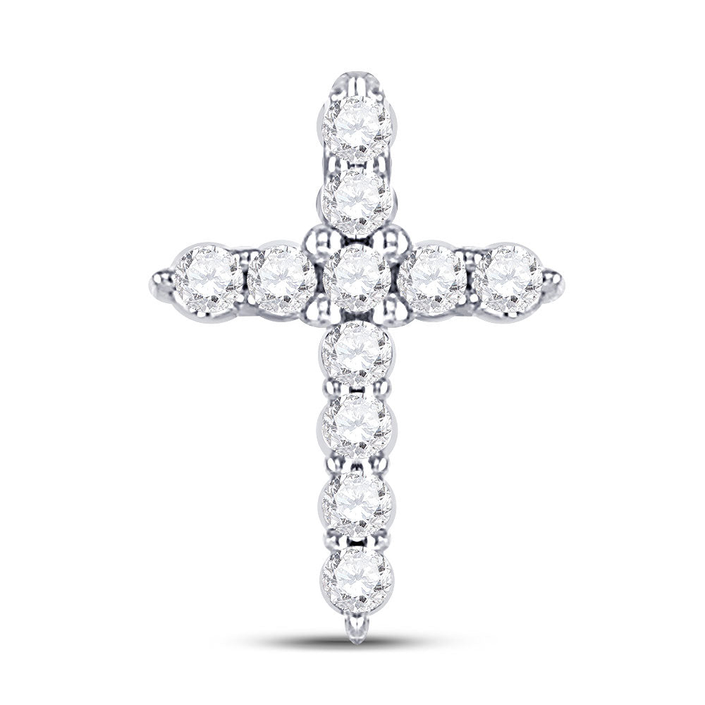 10K White Gold Womens Round Diamond Cross Pendant 1/10 Cttw