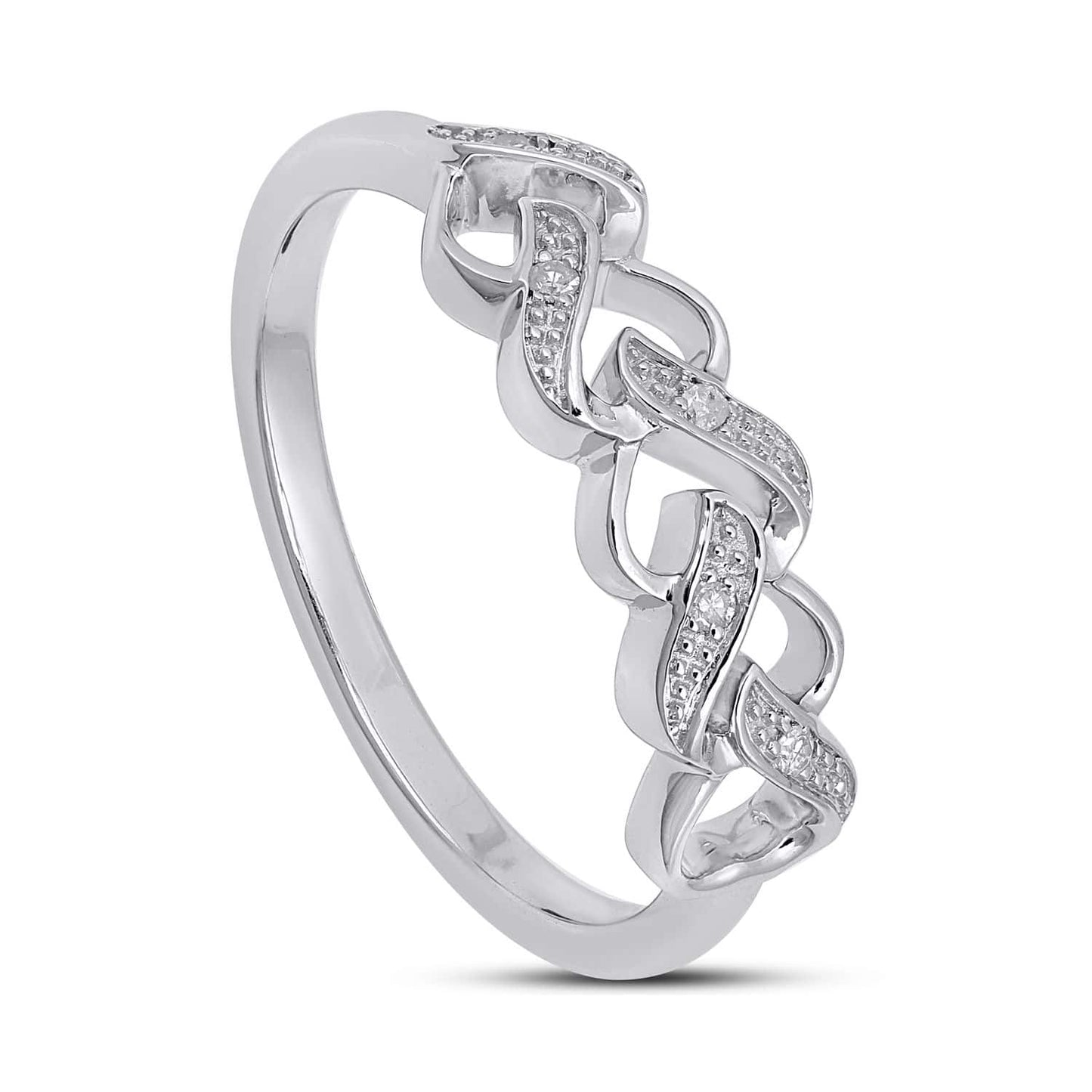 925 Sterling Silver 0.025-0.03 Cttw Diamond Ladies Heart Band
