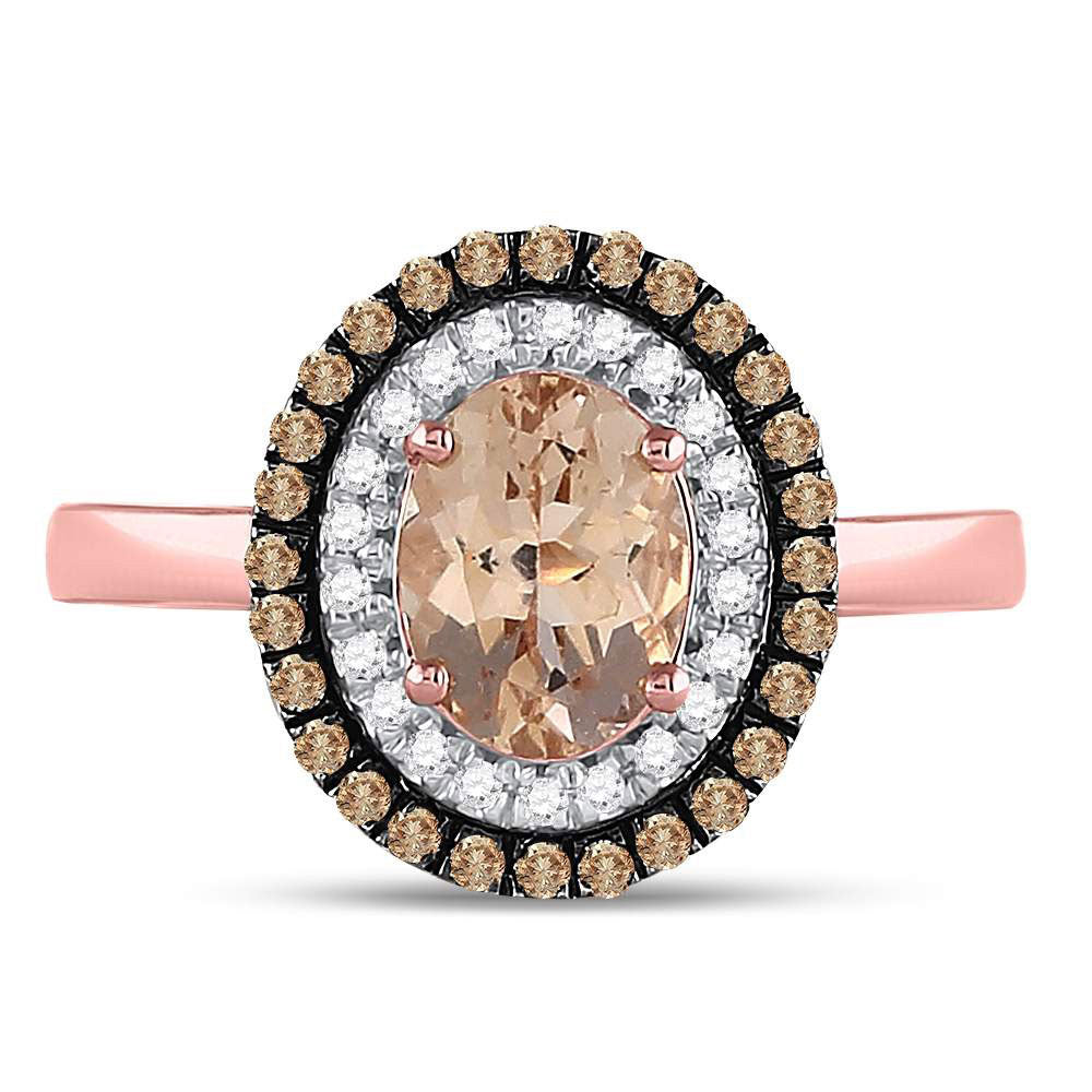 10K Rose Gold Womens Oval Morganite Solitaire Diamond Fashion Ring 1-1/2 Cttw, Womens Size: 5-10