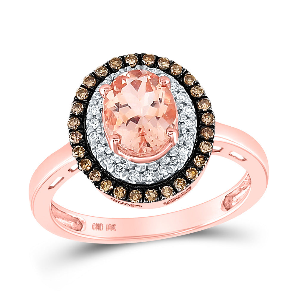 10K Rose Gold Womens Oval Morganite Solitaire Diamond Fashion Ring 1-1/2 Cttw, Womens Size: 5-10