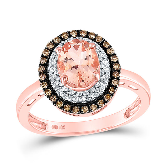 10K Rose Gold Womens Oval Morganite Solitaire Diamond Fashion Ring 1-1/2 Cttw, Womens Size: 5-10