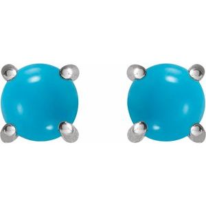 14K White Or Yellow Gold Or Sterling Silver Round Shape Natural Turquoise Cabochon 4-Prong Earrings
