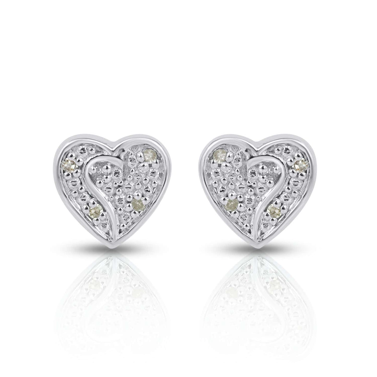925 Sterling Silver 0.03 Cttw Diamond "Heart" Earring