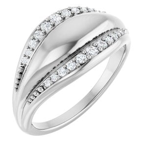 14K White Gold Round Polished 1/5 Ctw Natural Diamond Ring Size 7