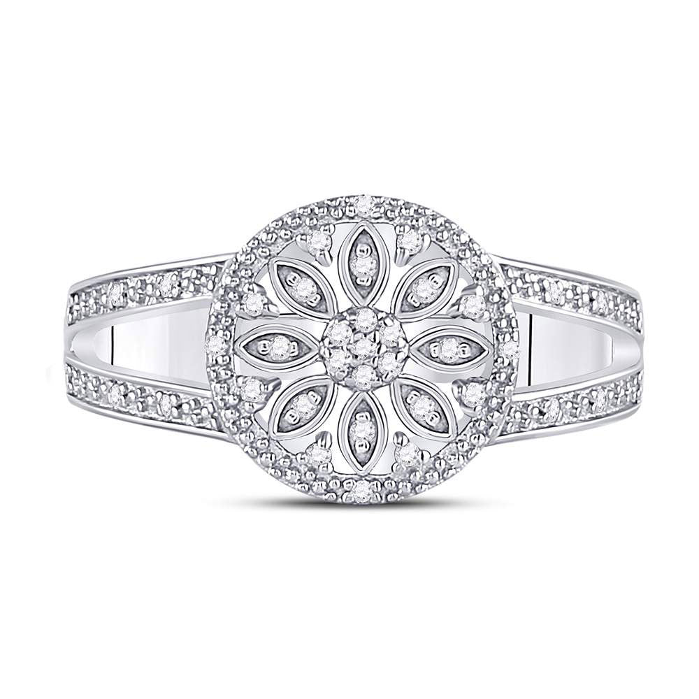 Sterling Silver Womens Round Diamond Flower Cluster Ring 1/10 Cttw, Womens Size: 5-10
