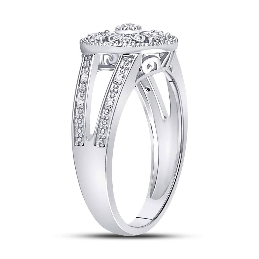 Sterling Silver Womens Round Diamond Flower Cluster Ring 1/10 Cttw, Womens Size: 5-10